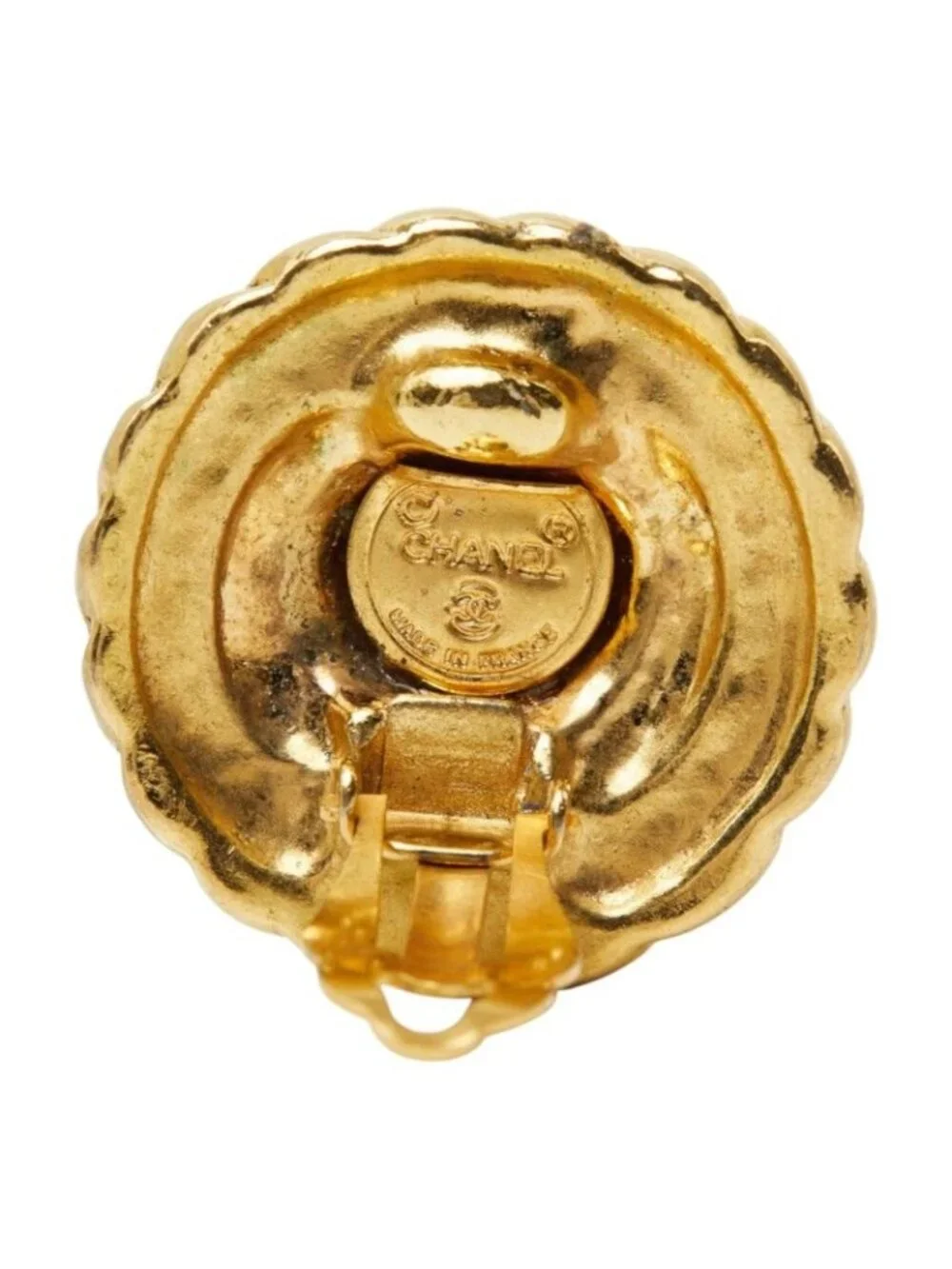 Chanel CC Logo Vintage Earrings Ear Clip Round Gold Plated